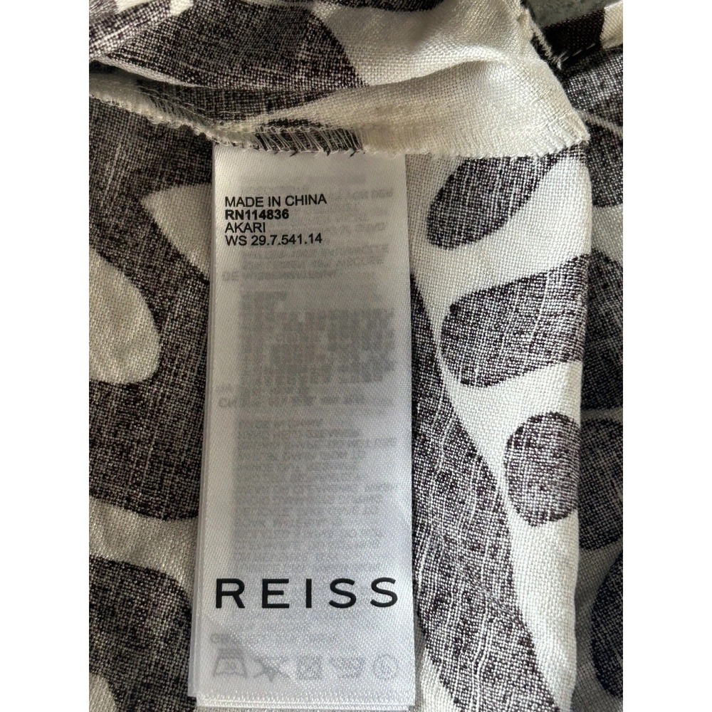 Reiss Akari Printed Midi Dress Ivory Brown Linen Size US 2 Sleeveless Pockets - Picture 9 of 11